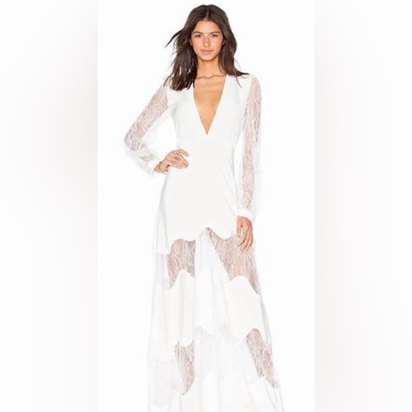 Stone Cold Fox Dresses & Skirts - Stone cold fox friar white lace v neck long sleeve maxi gown boho festival M/L